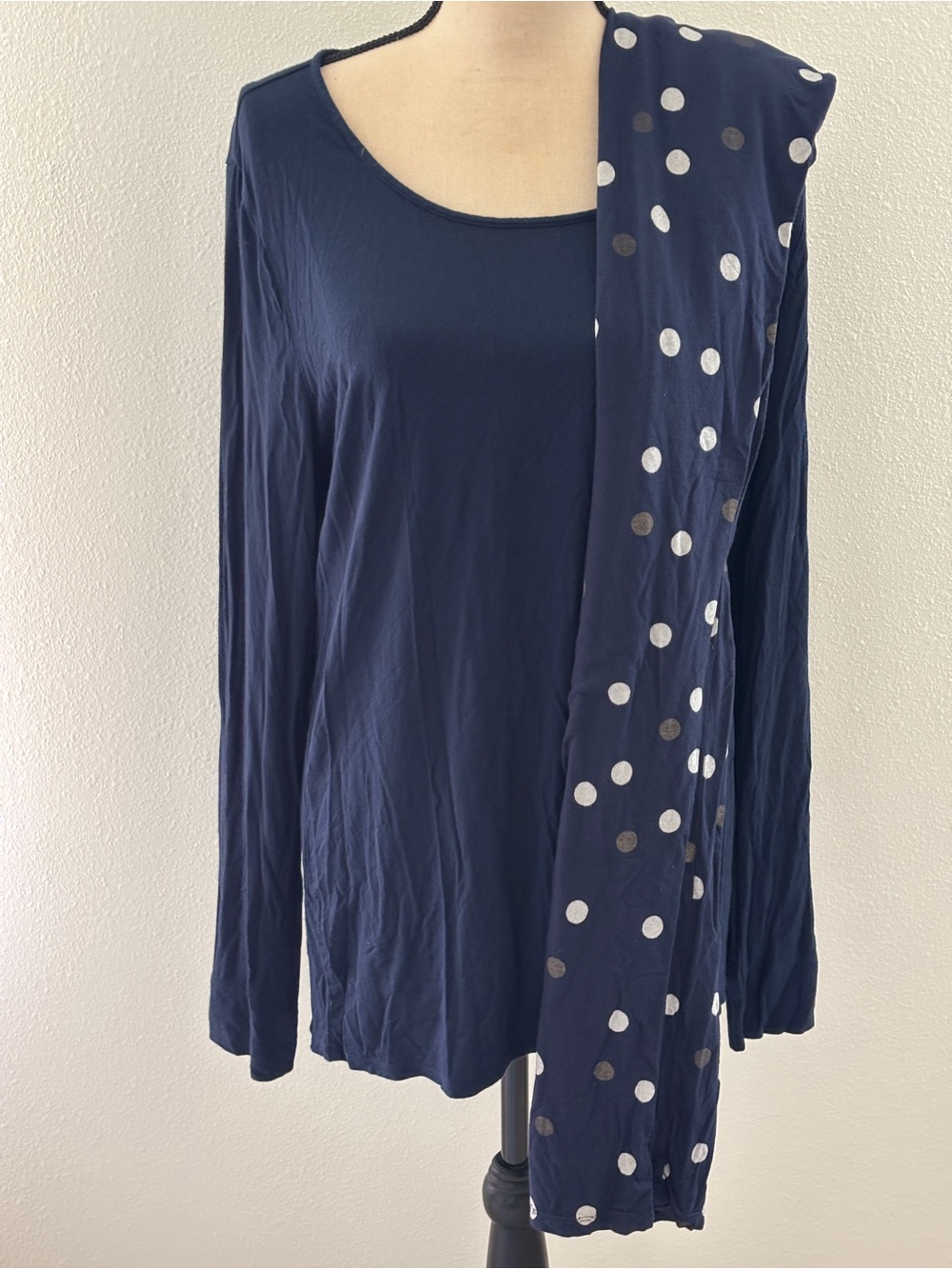 Soma Navy Long Sleeve Scoop Neck Top with Polka Dot Pants